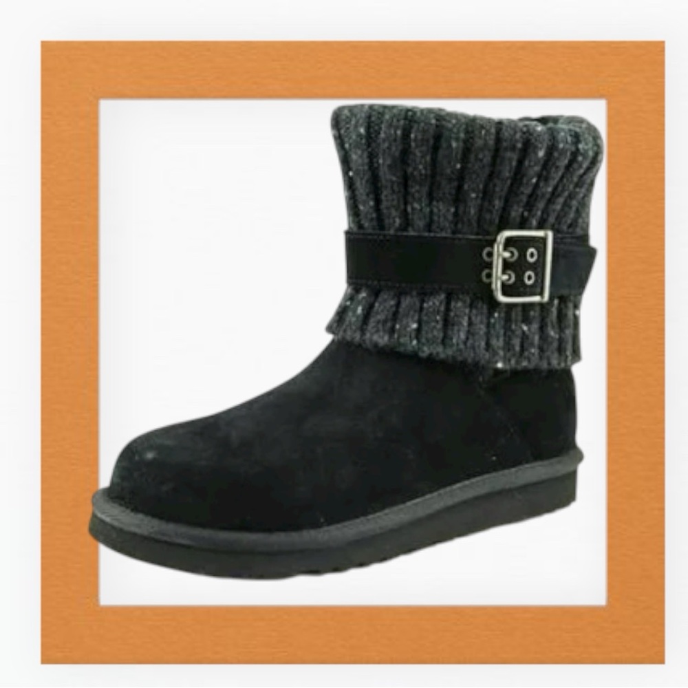 Ugg black suede Cambridge knit boot with buckle